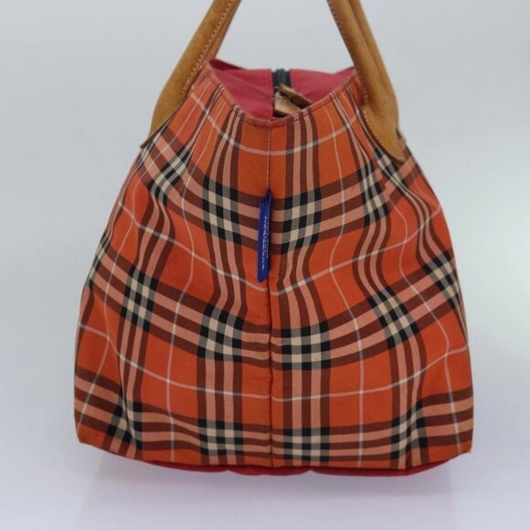 BURBERRY Nova Check Blue Label Tote Bag Nylon Leather Orange Brown Auth ti1814 - Picture 6 of 16